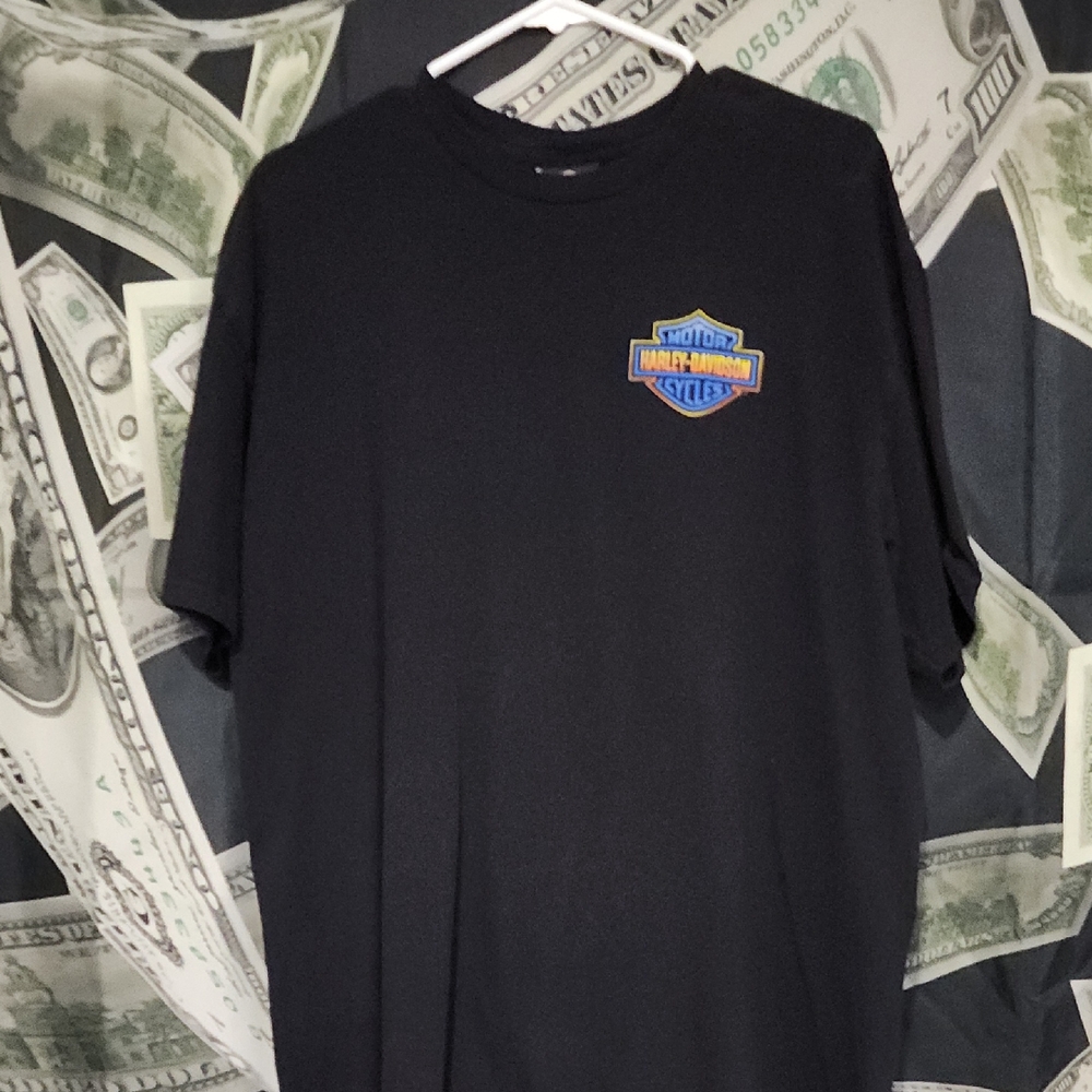 Harley-Davidson Black Tee with Blue and Orange Logo (Vegas)